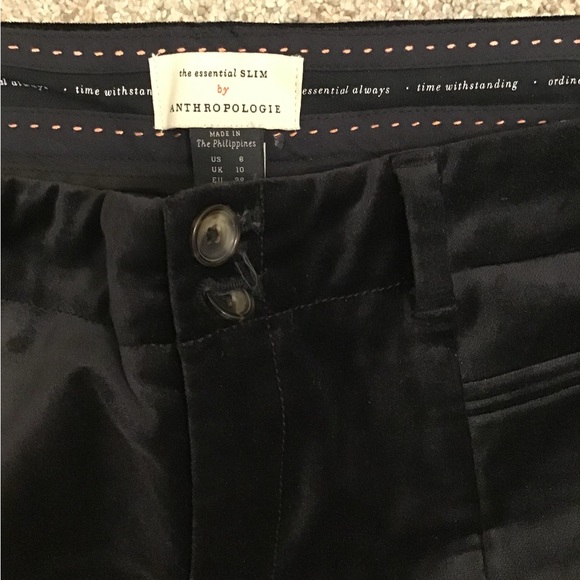 Anthropologie The Essential Slim Black Velvet Velour Suede Womens pants size 8 - Picture 3 of 4